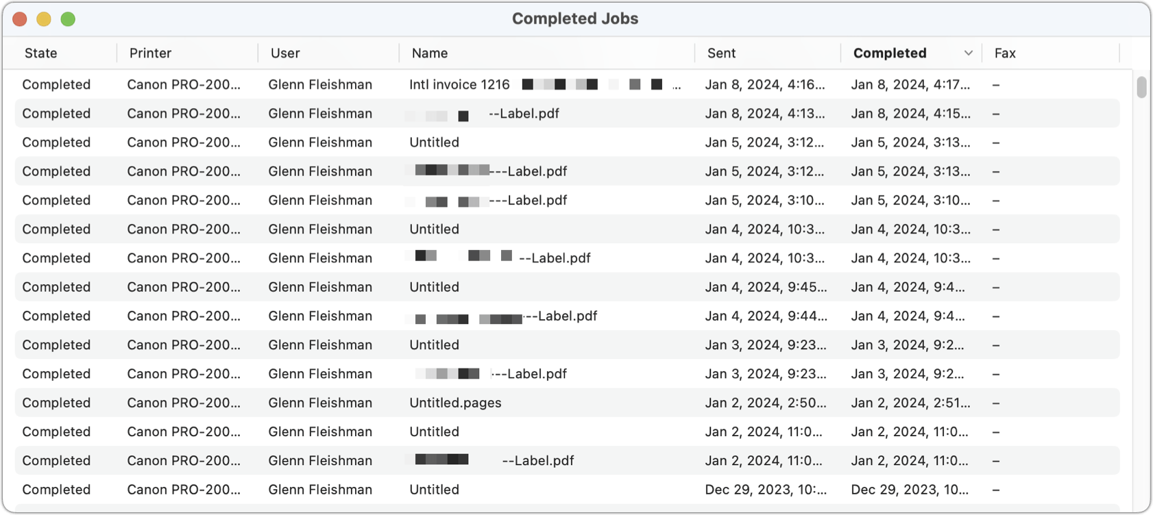 macOS Completed Jobs